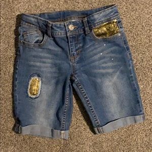Jean shorts with gold sequin
